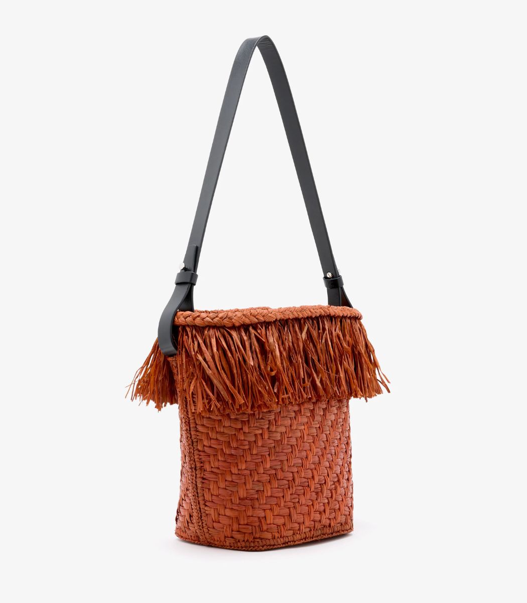 Bucket Bag in Raffia - Rust