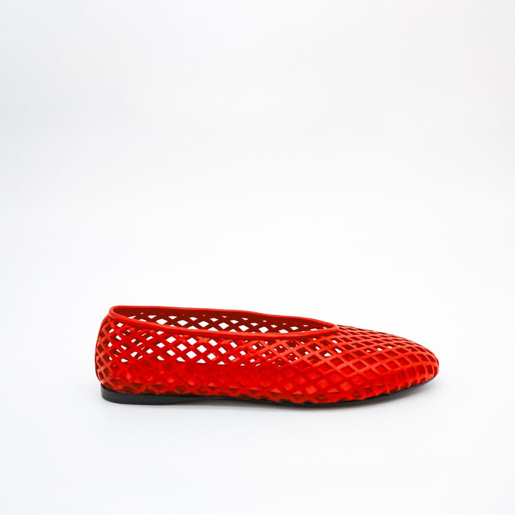 Tee Perforated Ballerina Flat - Red