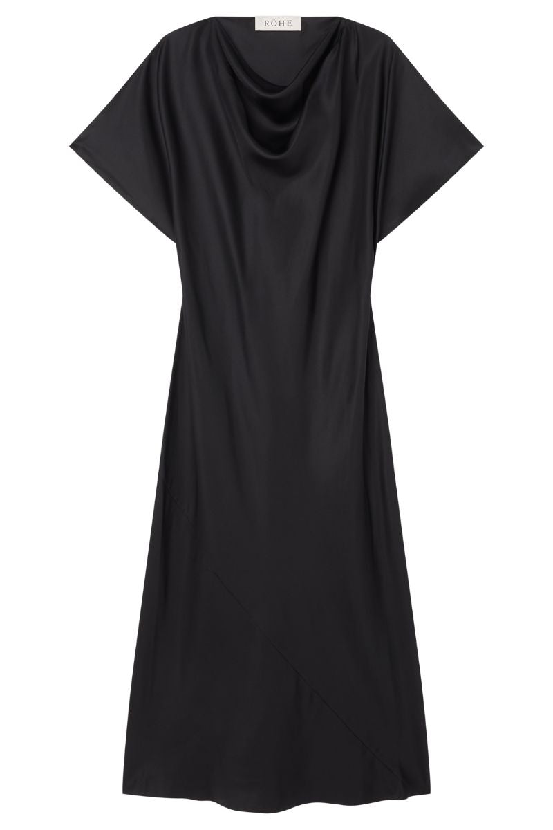 Fluid draped silk dress - black