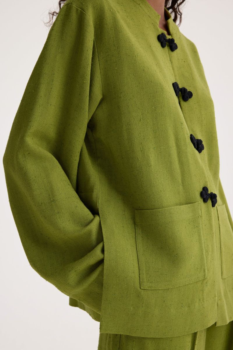 Mandarin Closure Jacket - Garden Green