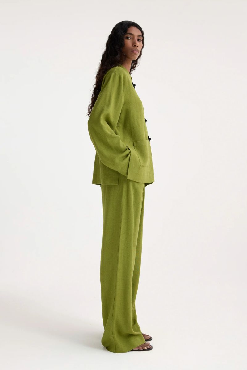 Mandarin Closure Jacket - Garden Green