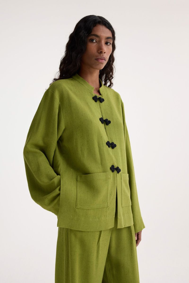 Mandarin Closure Jacket - Garden Green