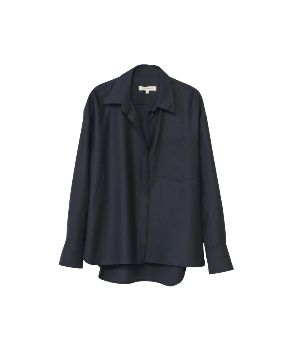 Fine Wool Oversize Shirt - Navy