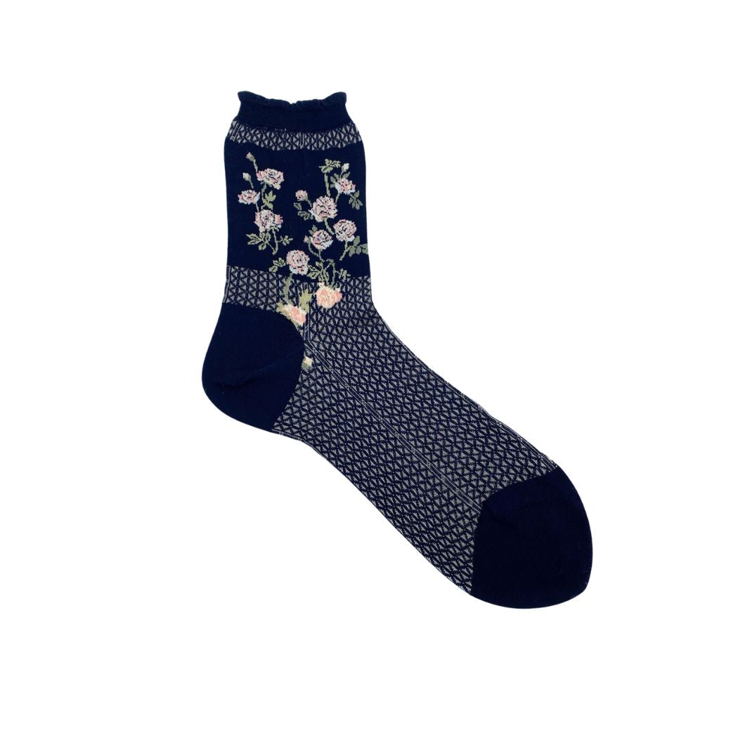Flowers On Basket Strømper - Black - Str. 36-40