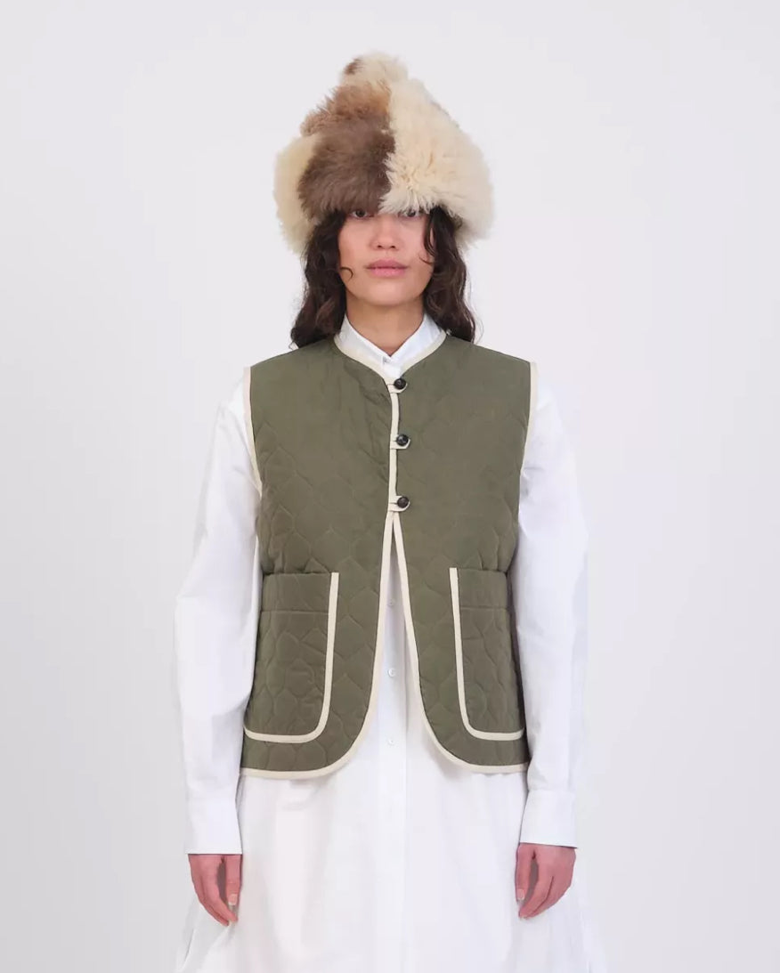 Quilted British Dry Oilskin Imogen Vest - Army