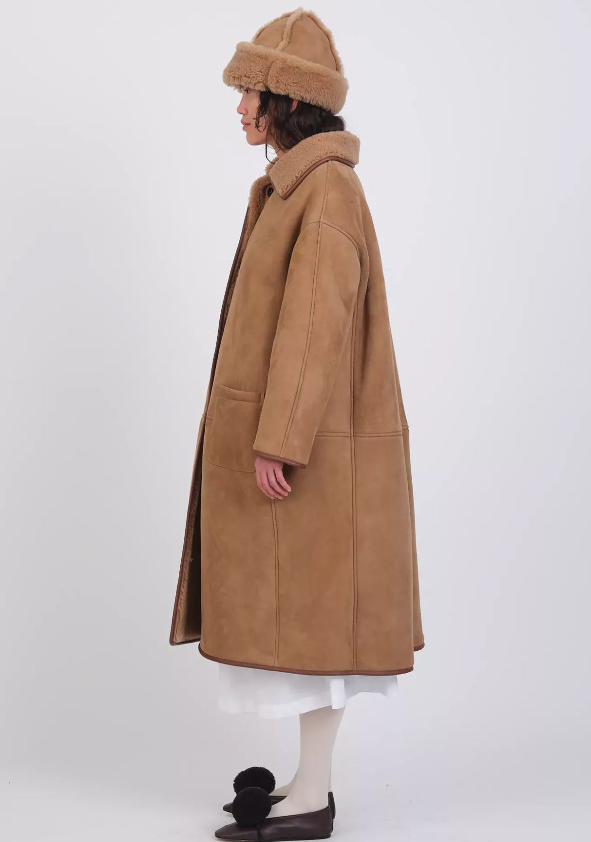 Sheepskin Suede Curly Roo Coat - Tan