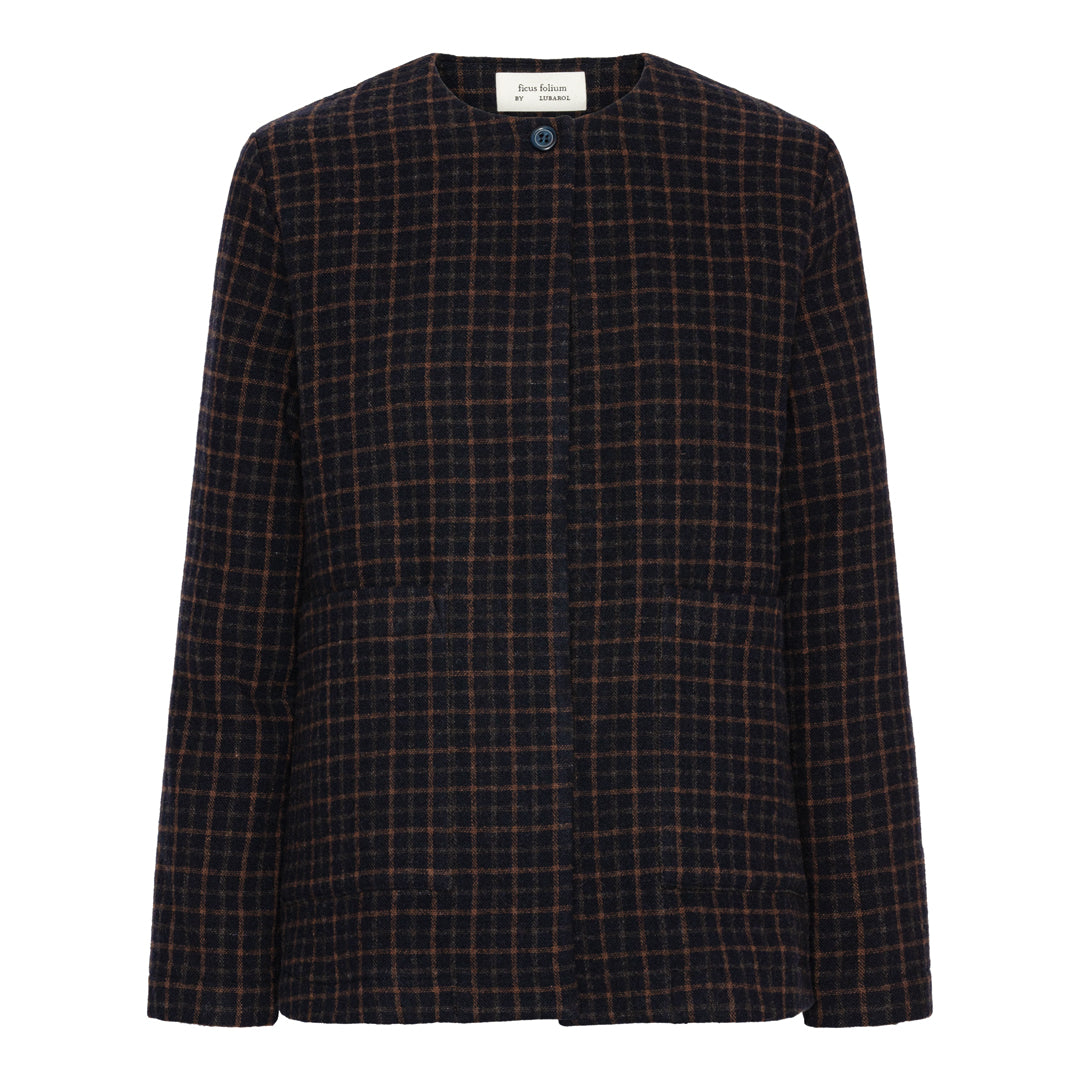 Lily Jacket - Navy Check Double side wool