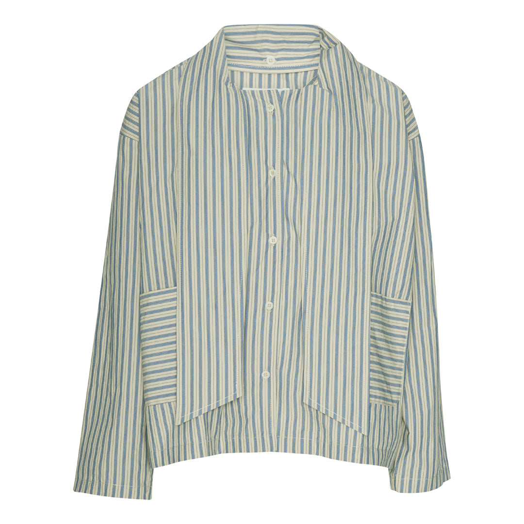 Japanese Striped Shirting Dorothy Shirt - Natural/Blue Stripe