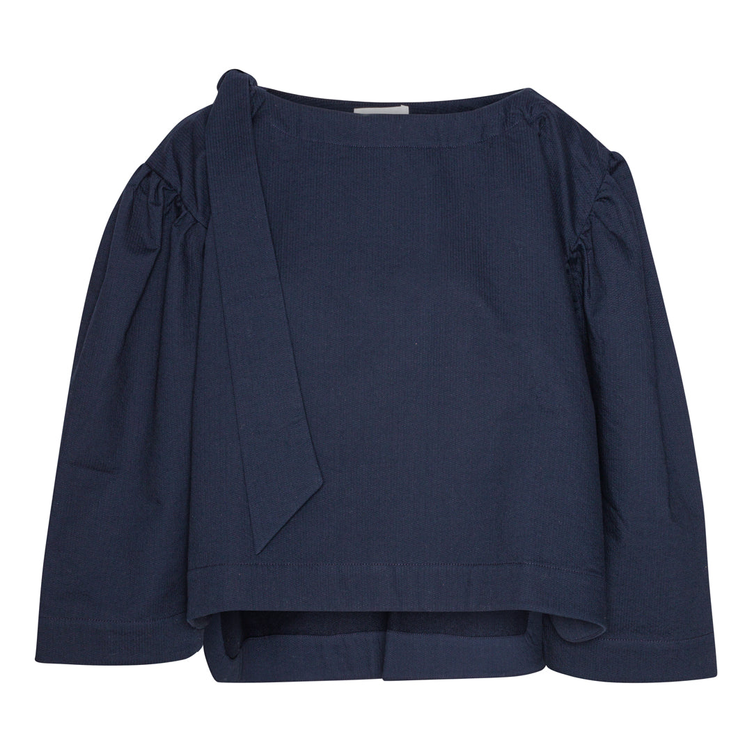 Japanese Running Stitched Cotton Barco Bluse - Dark Navy