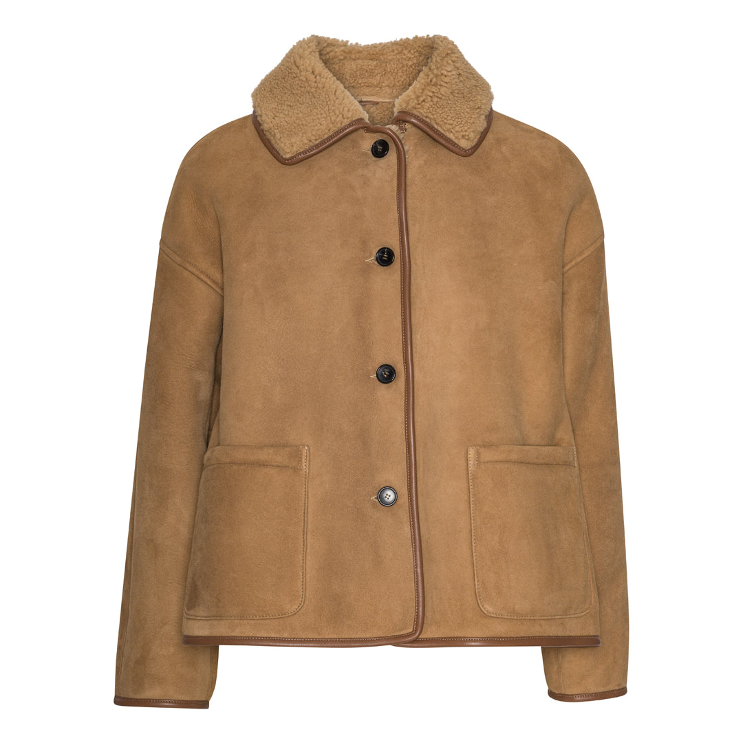 Cawley Suede Back Curly Hair Avis Jacket - Tan