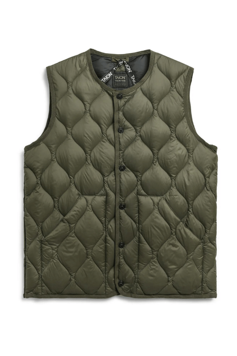 Military Crew Neck Down Vest - Olive 