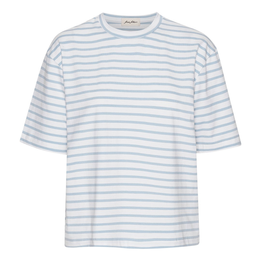 Organic T-shirt - lyseblå/hvid stribet