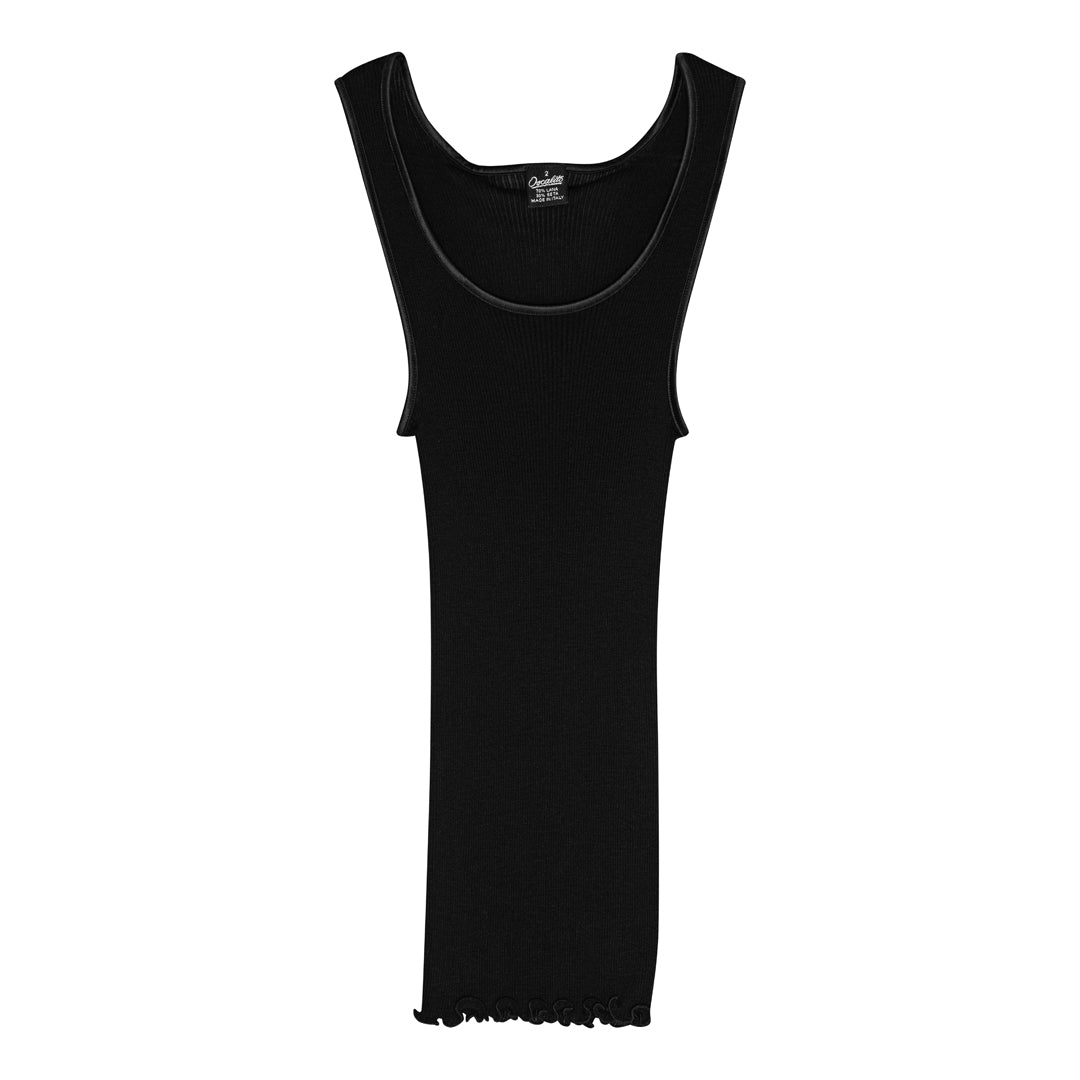 Cami Wool Silk Rib Satin Trim 3422 - Tank Top - Black