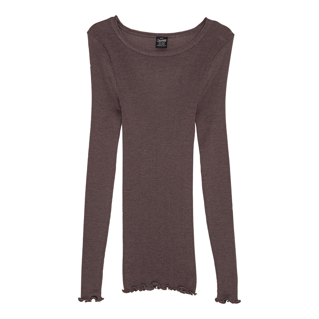 LS Wool Silk Rib Blouse 3446 - Brown