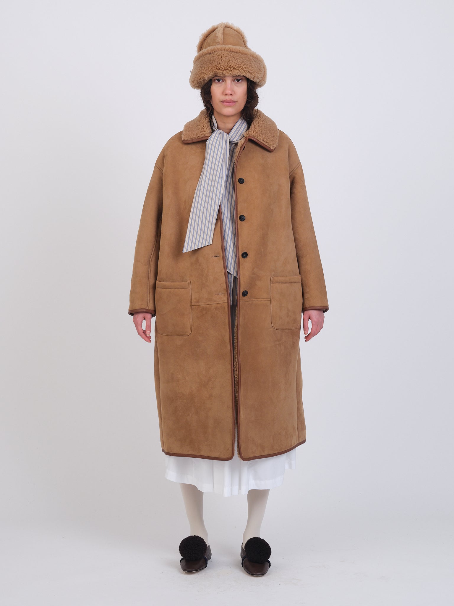Sheepskin Suede Curly Roo Coat - Tan