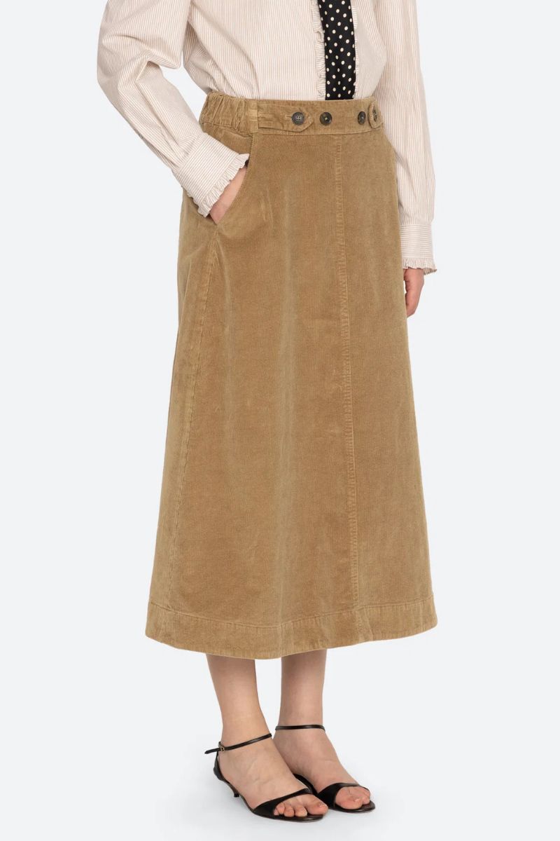 Garrett Midi Skirt Cordouroy - Khaki