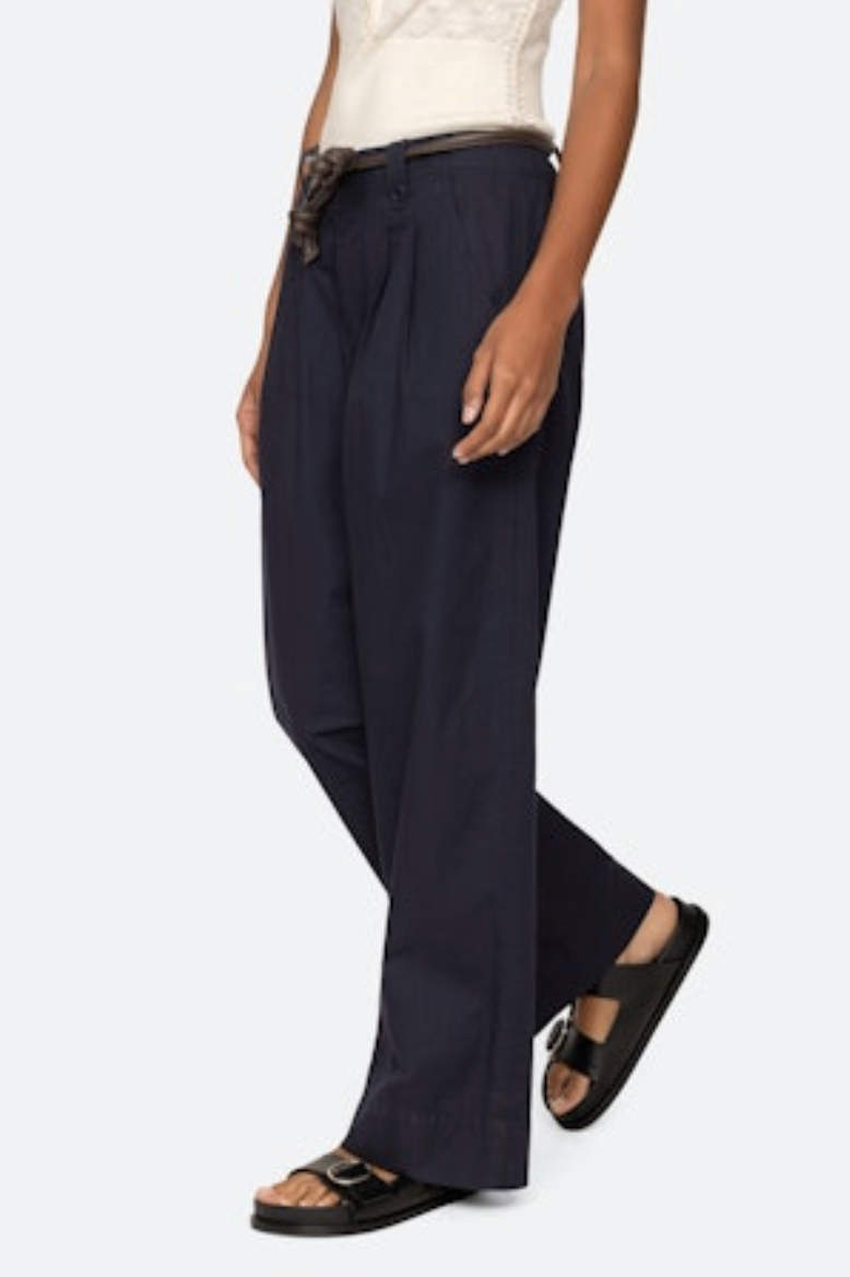 Samaka Garment Dye Pants with Belt - Navy