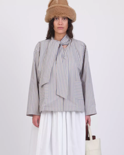 JAPANESE STRIPED SHIRTING DOROTHY SHIRT NATURAL/BLUE STRIPE Cawley