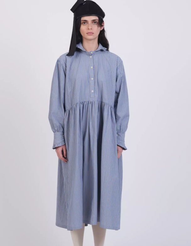 JAPANESE STRIPE SHIRTING LYDBROOK DRESS BLUE/NATURAL STRIPE