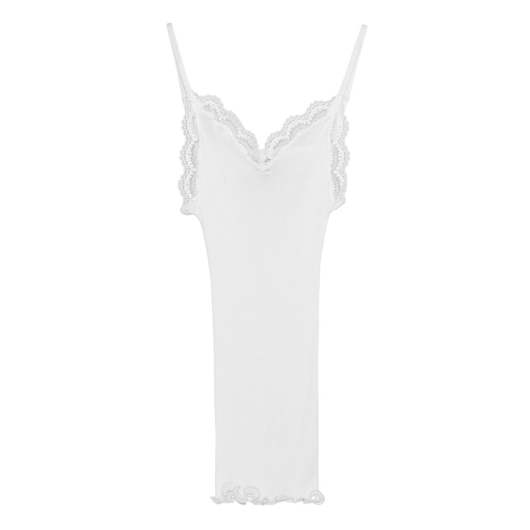 Spaghetti Top - Cami Cotton Lisle Rib with Leavers - White