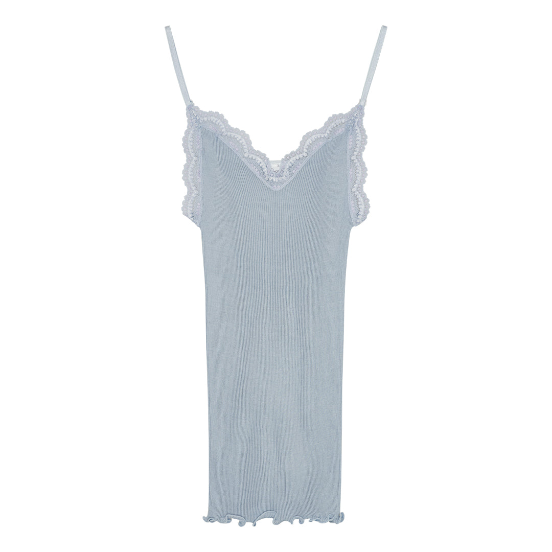 Spaghetti Top 3160 - Cami Cotton Lisle Rib with Leavers Lace - Aqua