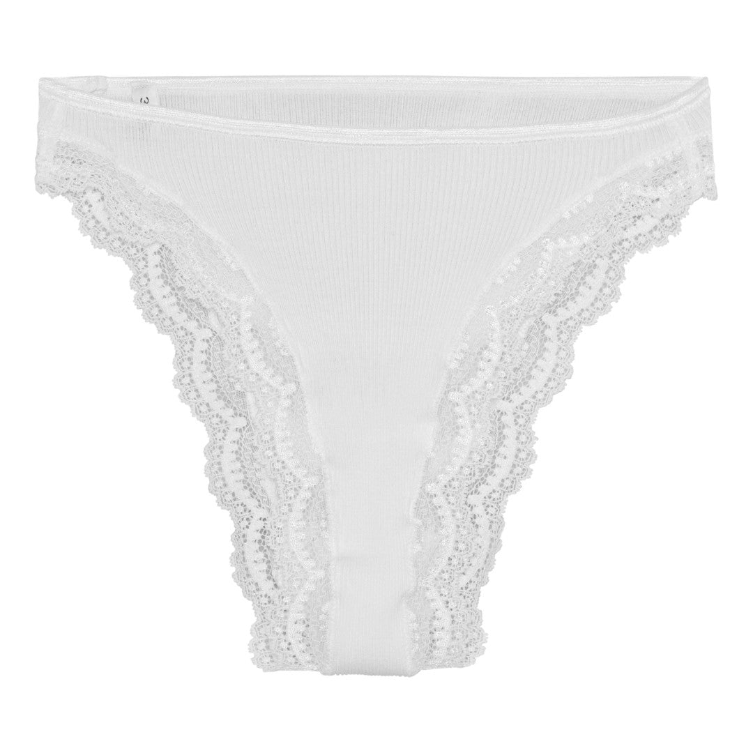 Trusser Cotton Lisle Rib With Lace - White