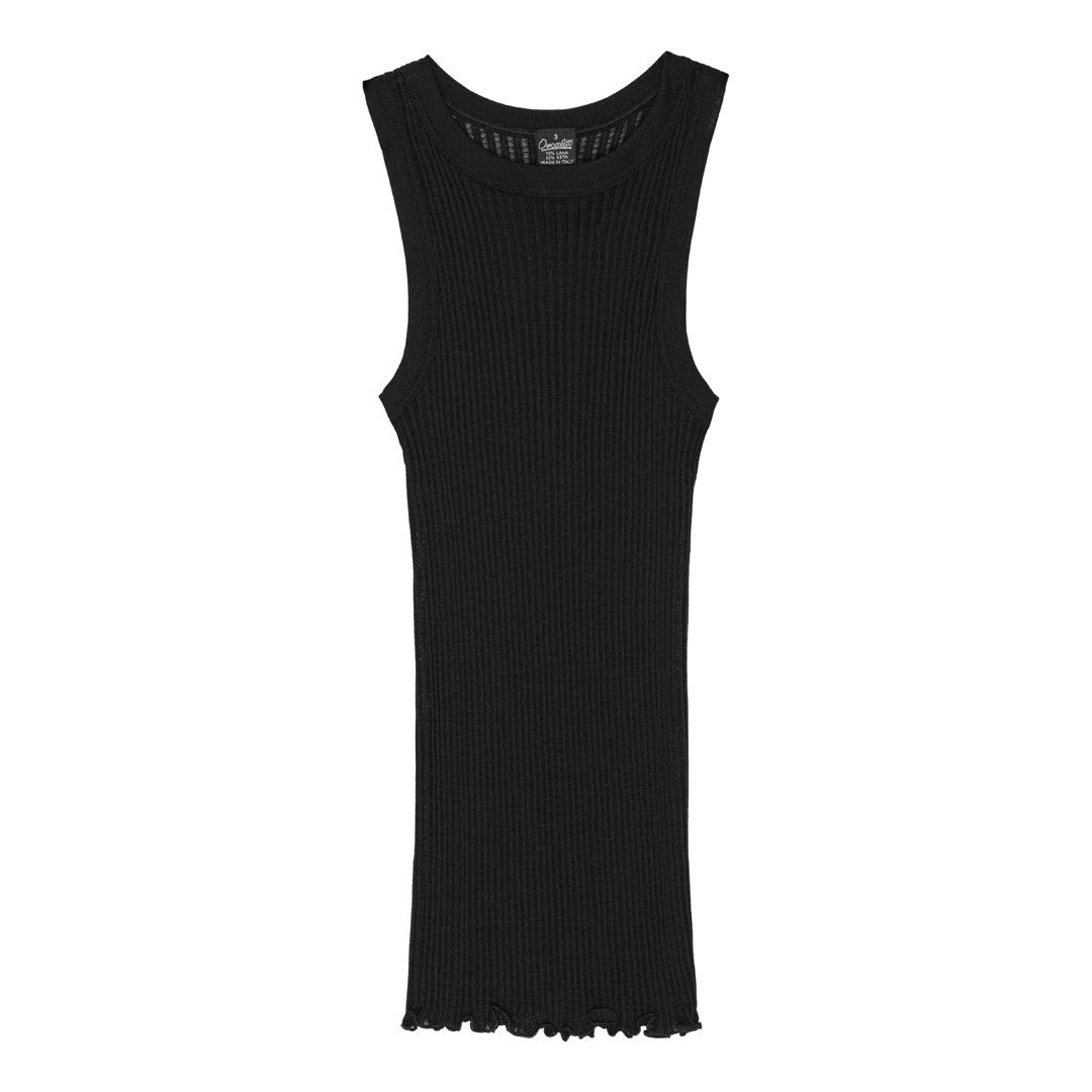 Wool Silk Tank Top - 7490 D TOP SCOLLO AMERICANA LA/SE OPERATINO - Black