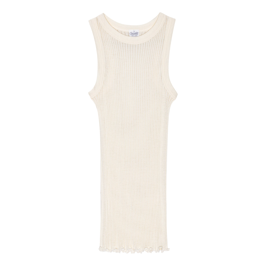 Wool Silk Tank Top - 7490 D TOP SCOLLO AMERICANA LA/SE OPERATINO - Ivory