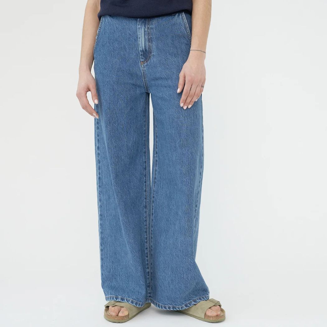Hemp/cotton wide leg jeans - Washed Blue