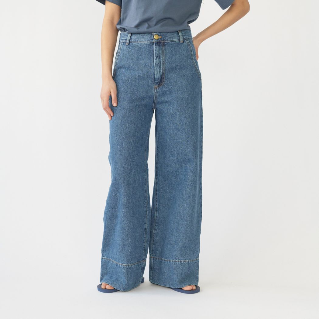 Hemp/cotton wide leg jeans - Washed Blue