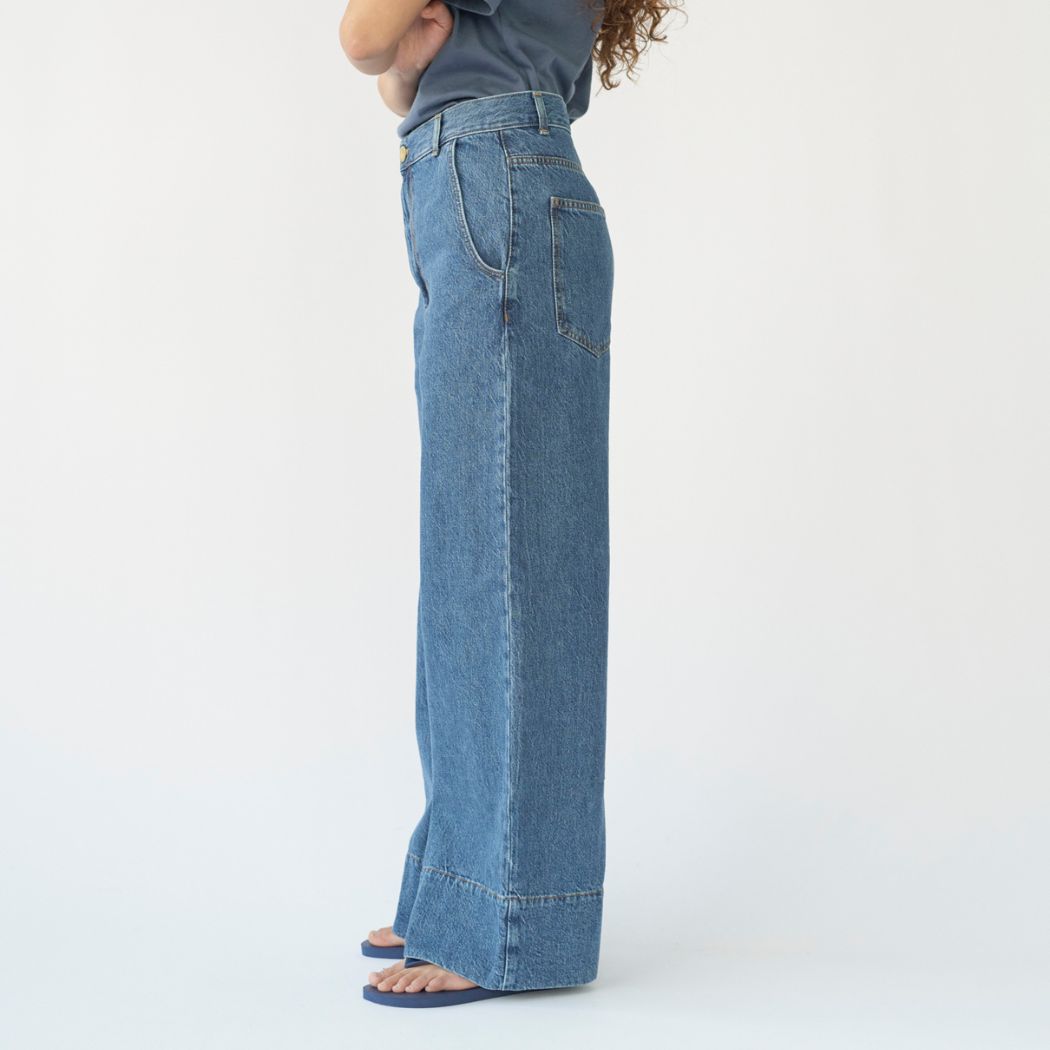 Hemp/cotton wide leg jeans - Washed Blue