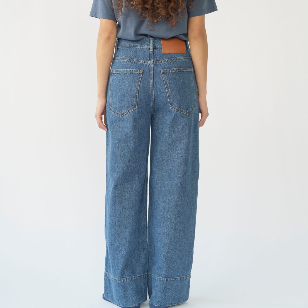 Hemp/cotton wide leg jeans - Washed Blue