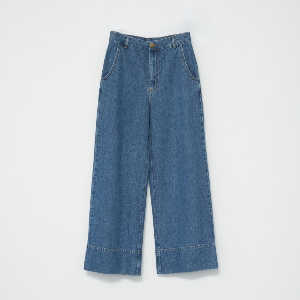 Hemp/cotton wide leg jeans - Washed Blue