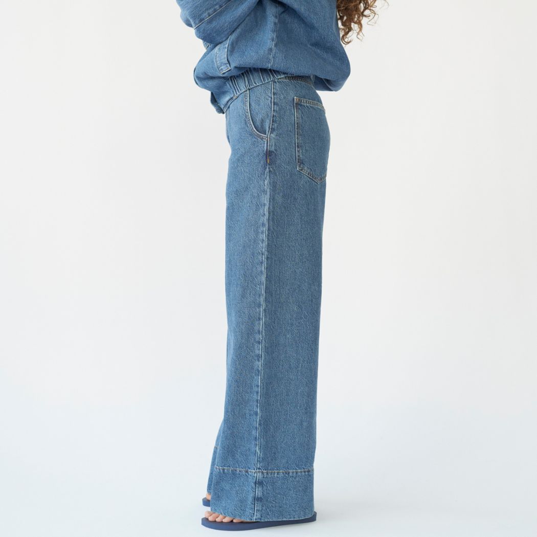 Hemp/cotton wide leg jeans - Washed Blue