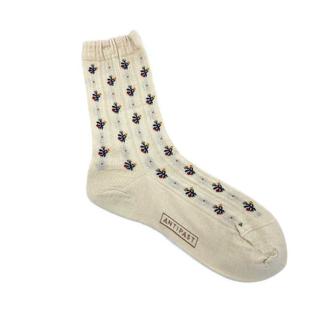 KT-176S Flower Stripes Socks - Beige