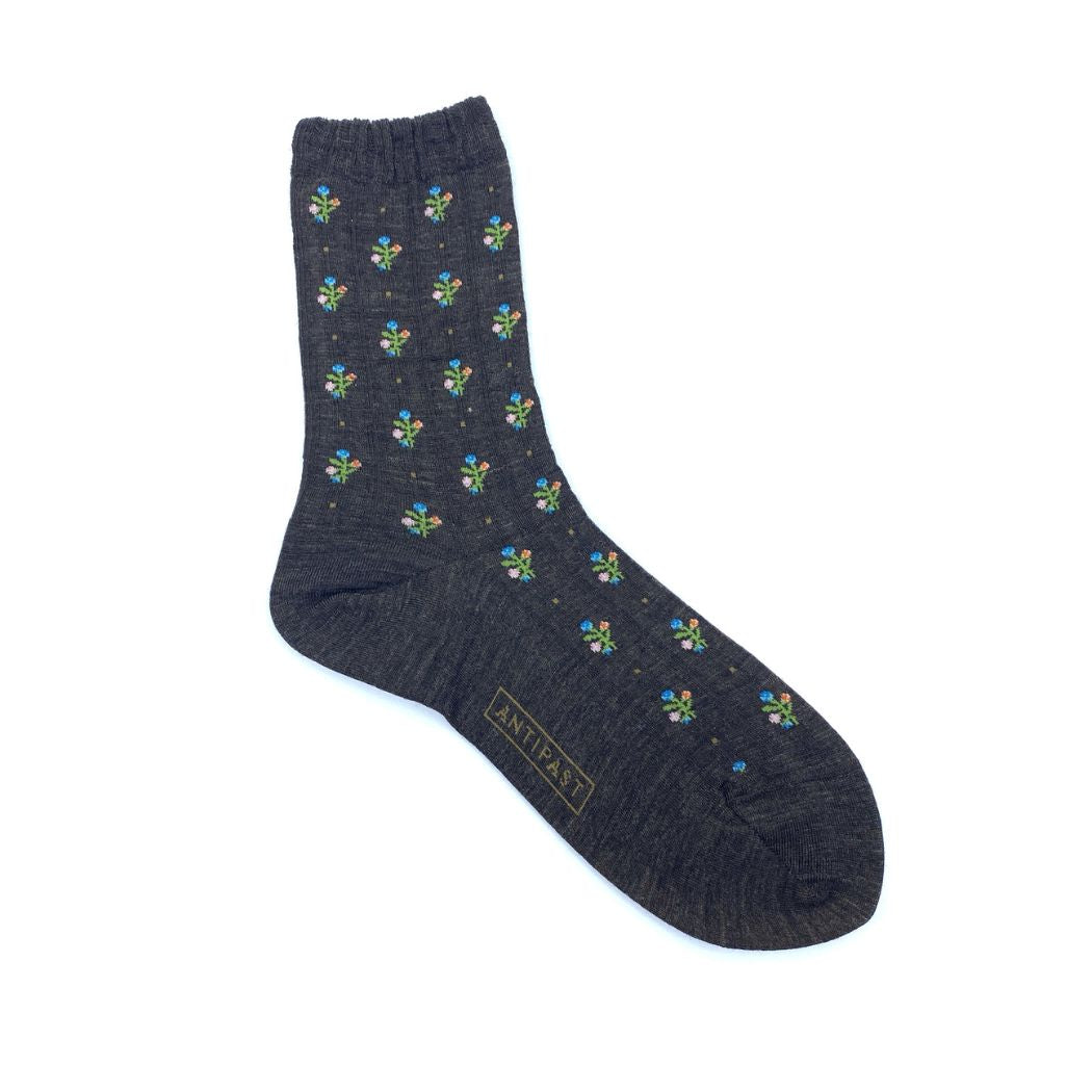 KT-176S Flower Stripes Socks - Brown