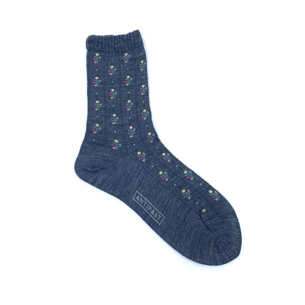 KT-176S Flower Stripes Socks - Mix Grey