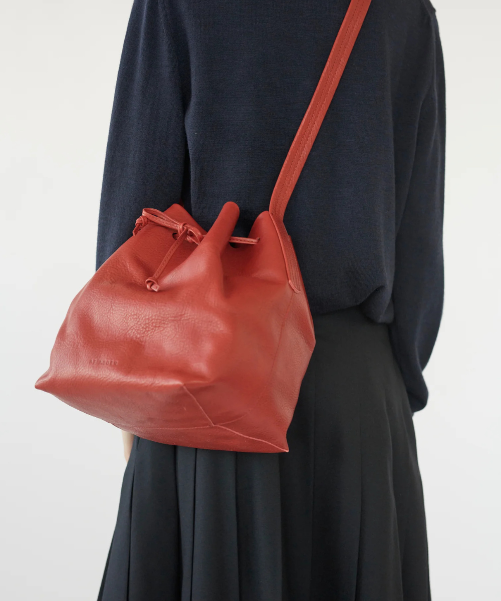Full Grain Leather Bucket Bag - Red