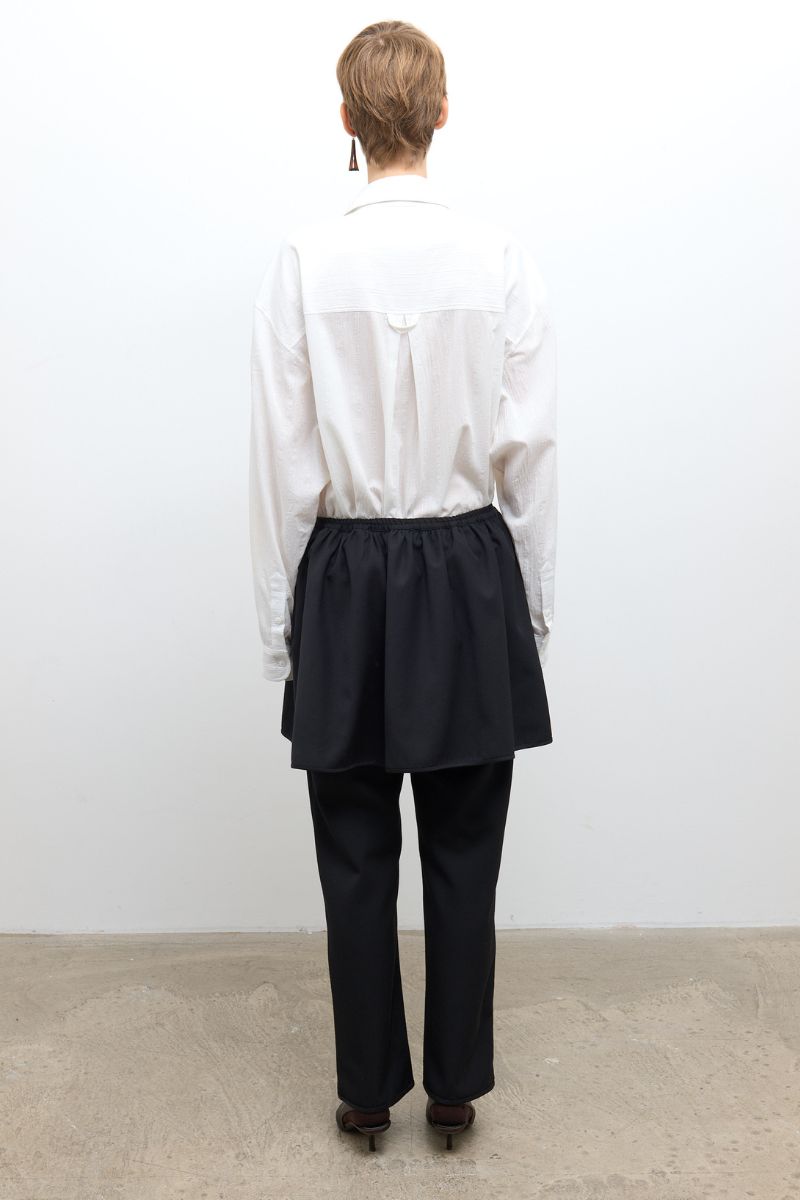 British Lightweight Wool Layered Skirt Trouser - Black