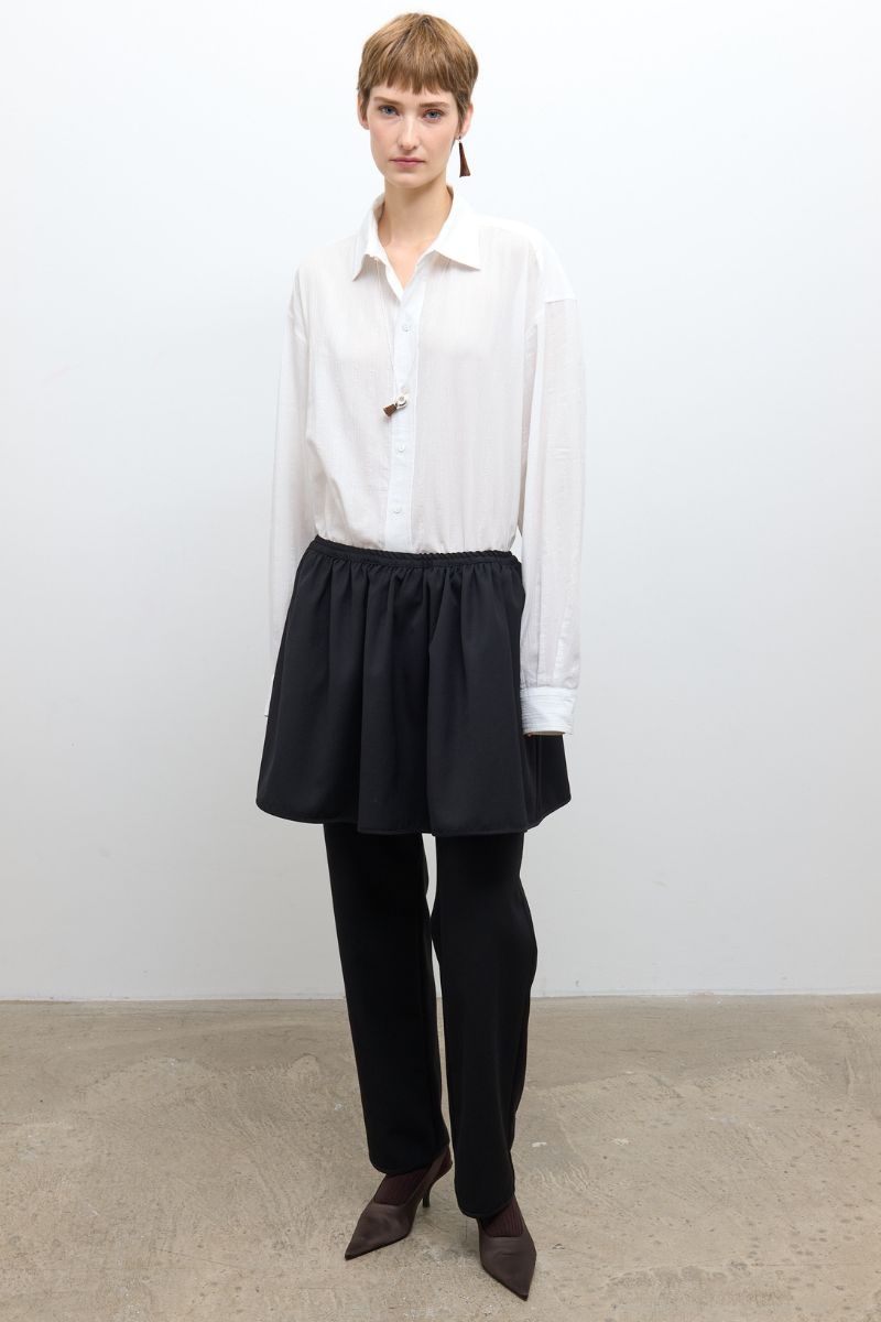 British Lightweight Wool Layered Skirt Trouser - Black