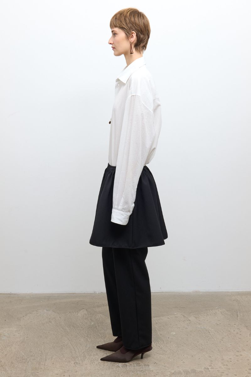 British Lightweight Wool Layered Skirt Trouser - Black