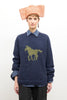 Brushed British Wool Horse Jumper - Denim/Apple