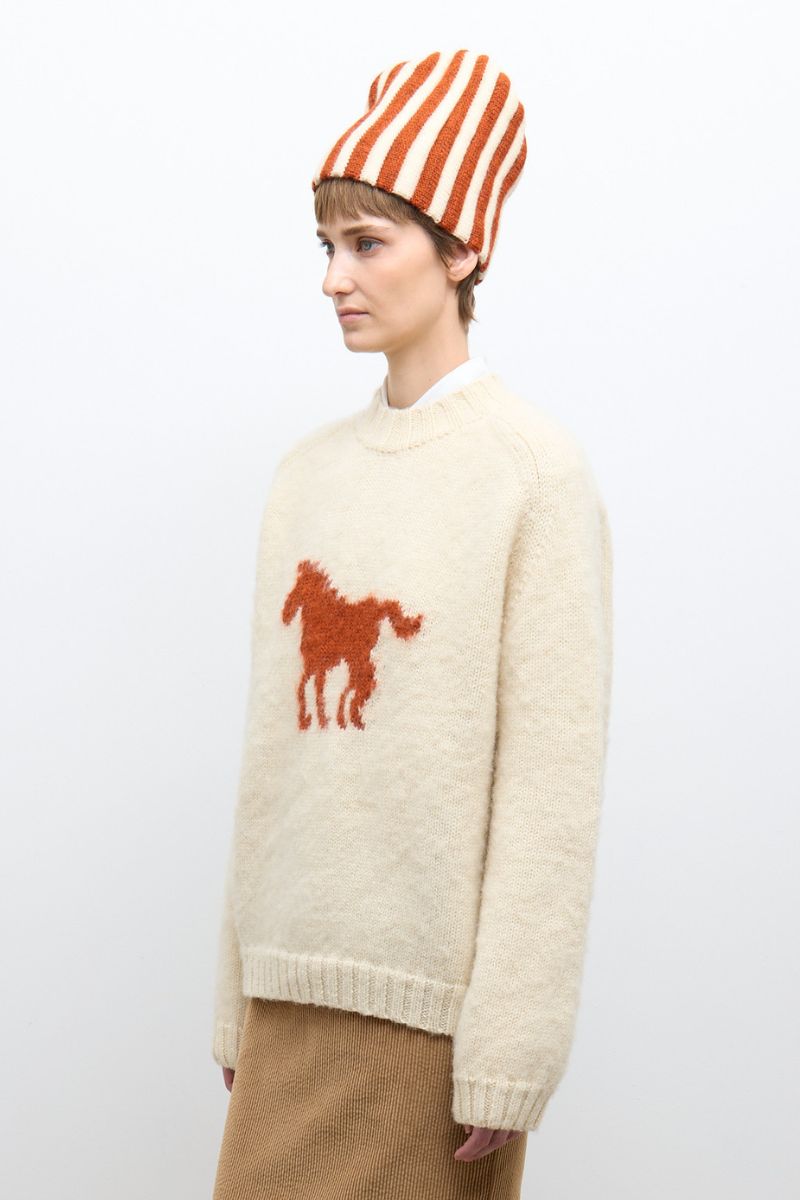 Brushed British Wool Horse Jumper - Natural/Autumn
