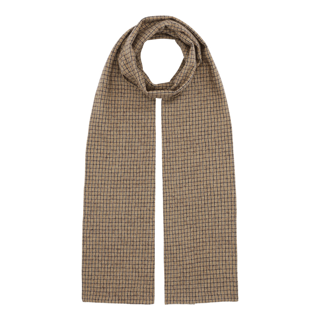 Japanese Check Cotton/Wool Twill Scarf - Brown Check