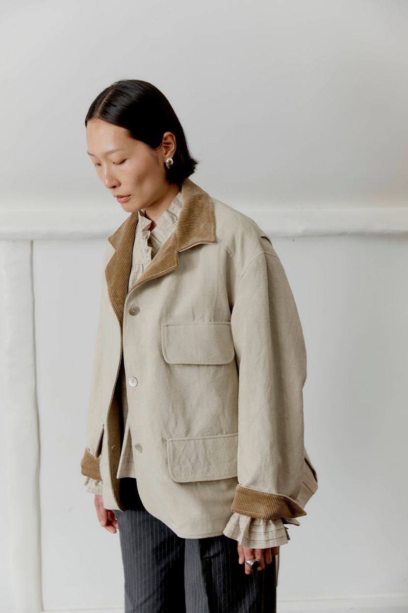 Japanese Drill / 8 Wale Cord Hunter Jacket - Natural/Biscuit