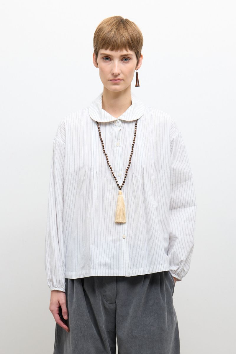 Japanese Organic Cotton Poplin Jessie Shirt - Blue/White Stripe