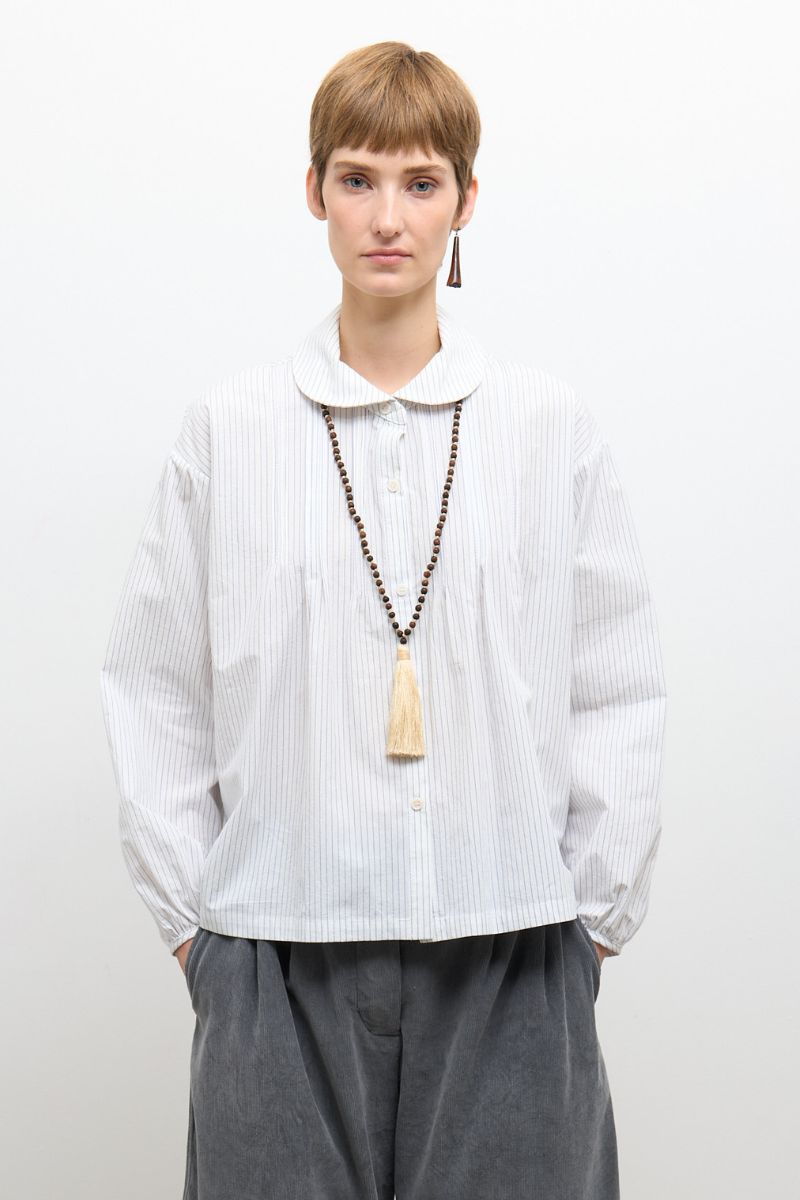 Japanese Organic Cotton Poplin Jessie Shirt - Blue/White Stripe