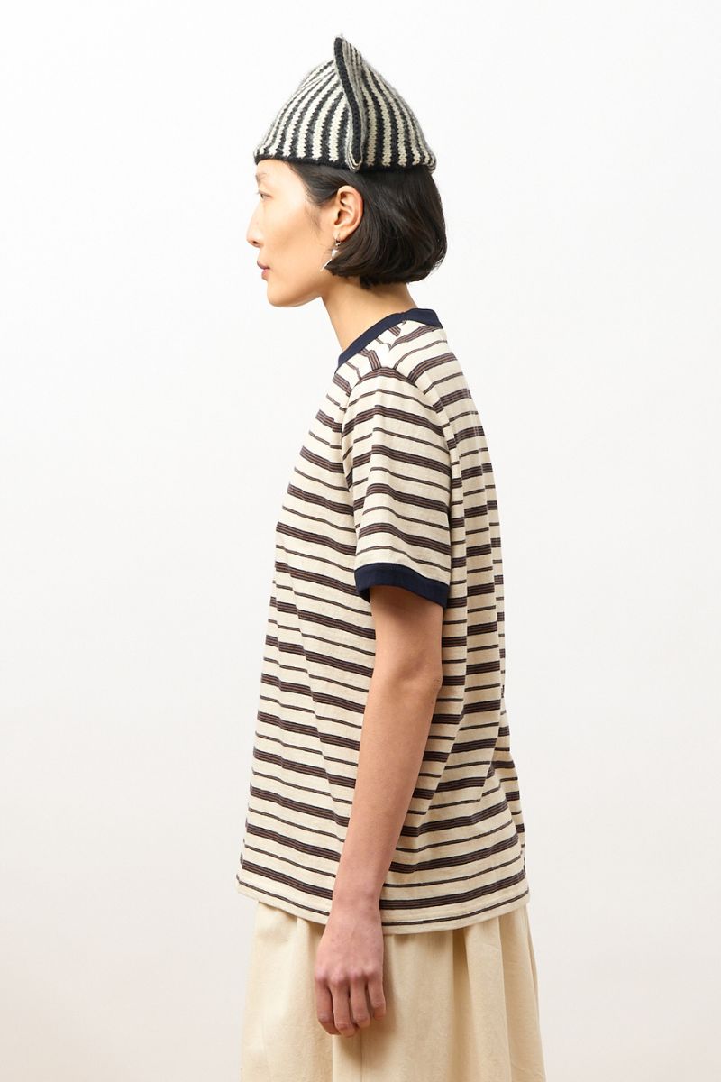 Japanese Striped Jersey short-sleeved t-shirt - Ecru/navy/ochre stripe