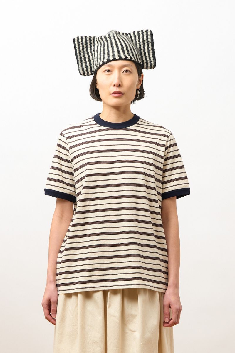 Japanese Striped Jersey short-sleeved t-shirt - Ecru/navy/ochre stripe