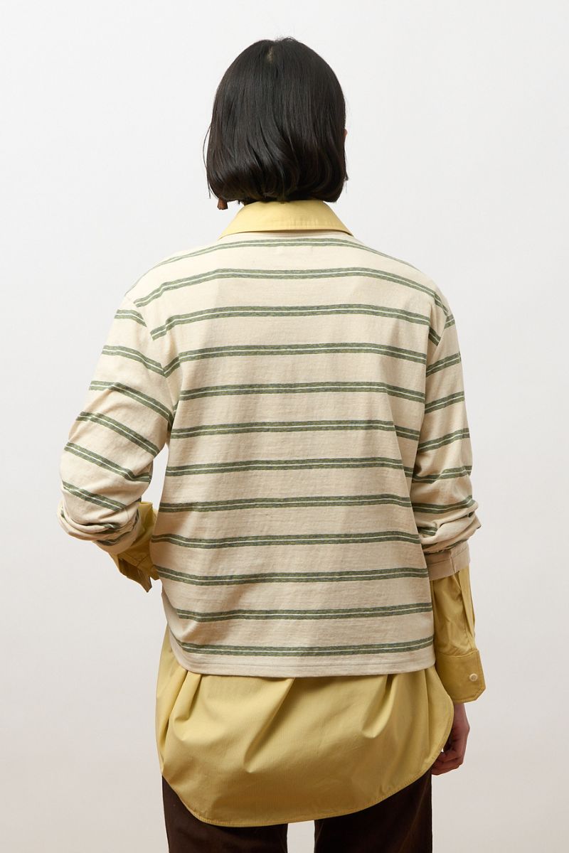 Japanese Striped Jersey Long-sleeved T-shirt - Ecru/green/blue stripe
